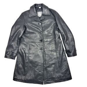 Excelled Collection Women's Black Leather Lined Button Up Coat Size L